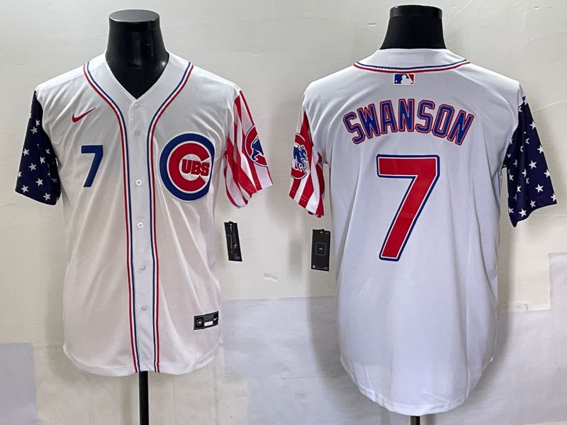 Men 2025 Chicago Cubs #7 Swanson White a generation of national flags Joint Name Nike MLB Jersey style 42->chicago cubs->MLB Jersey